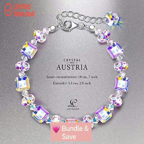 Sterling Silver Crystal Bracelet 7"+2" Extension, Gift Box, Women's Jewelry - Picture 3 of 8